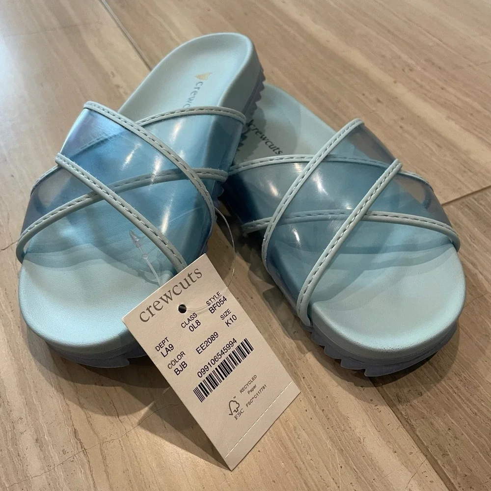 Crewcuts Girls Cross Strap Pool Slides Sandals Vacation Blue Jelly Belly K10